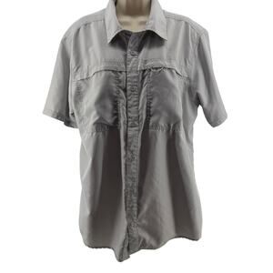 The American Outdoorsman Shirt Gray Fishing Vented Short Sleeve UPF Mens L